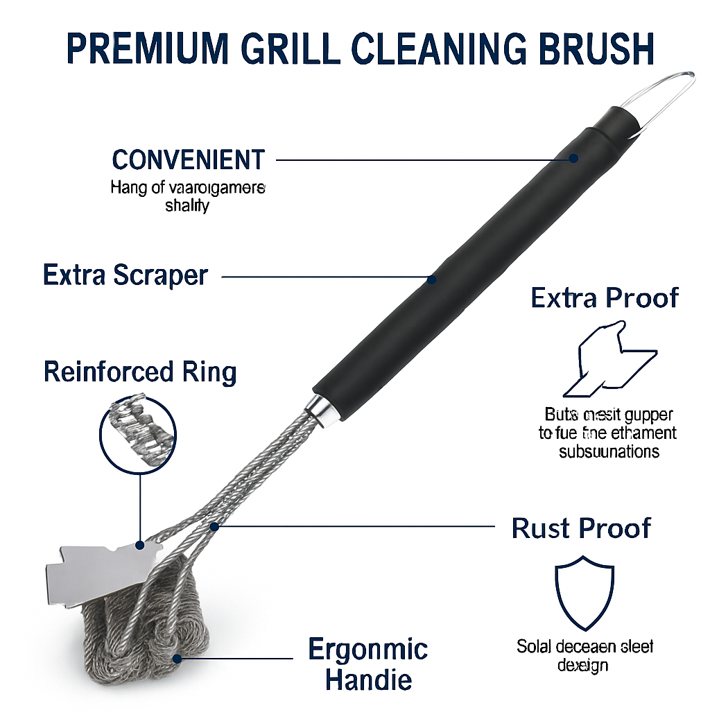 Grill Cleaning Brush with Scraper for Stainless Grates