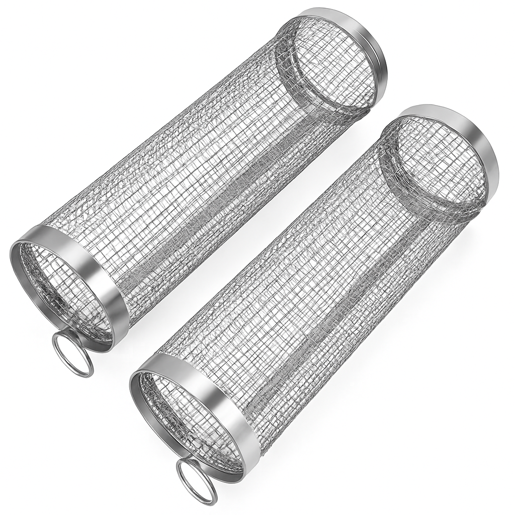 2Pcs 3.42x11.61Inch Portable BBQ Rolling Basket Round Stainless Steel Grill Mesh Barbecue Net Tube with Removable Cover Outdoor Camping