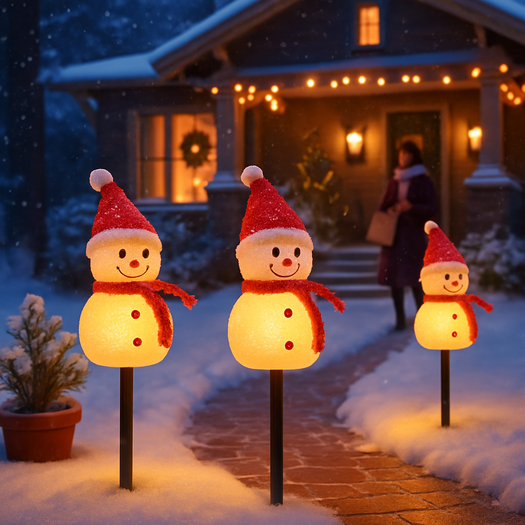 Solar Snowman Stake Light - 3 Pack, Warm White Outdoor Decor
