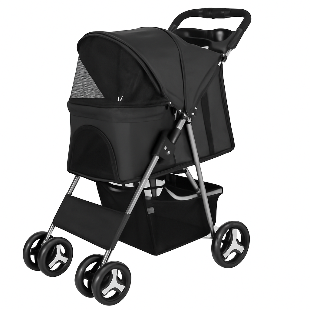 Pet Stroller Foldable Carrier with Storage Basket