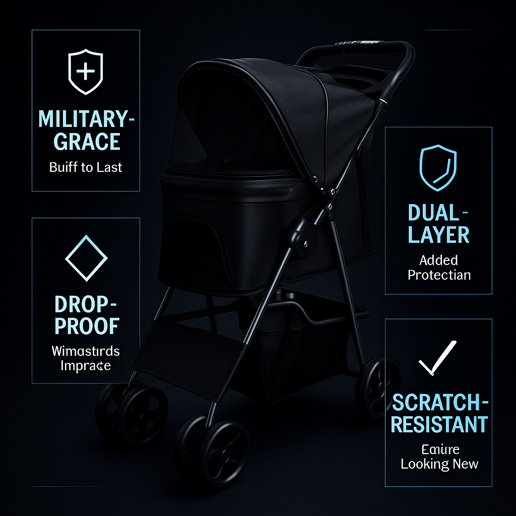 Pet Stroller Foldable Carrier with Storage Basket