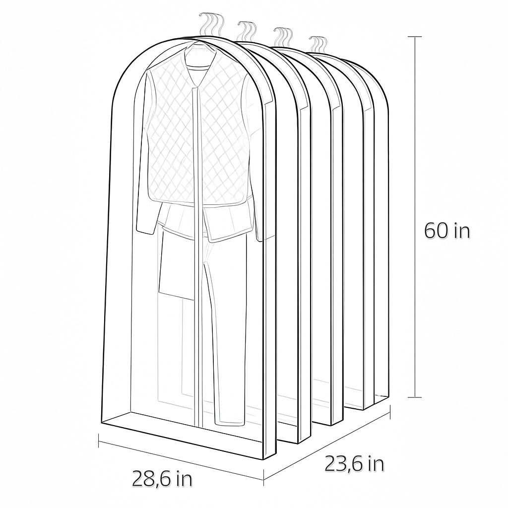 5 Pack 60In Garment Bag for Hanging Clothes Dustproof Waterproof Hanging Clothes Storage Bag Clear Transparent Suits Cover for Sweater Jacket Coat Dre