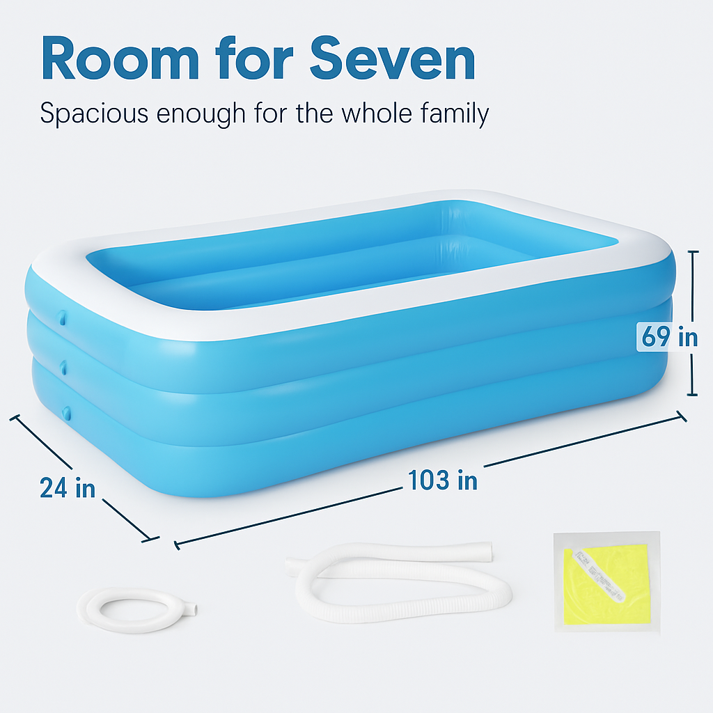 Inflatable Swimming Pool for Family: Large Kids & Adults