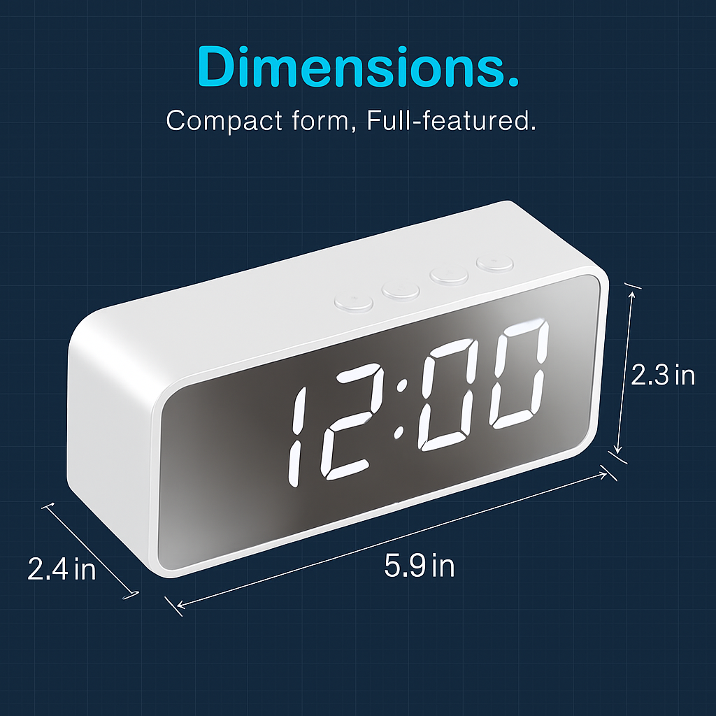 Mirror Digital Alarm Clock with Wireless Speaker FM Radio
