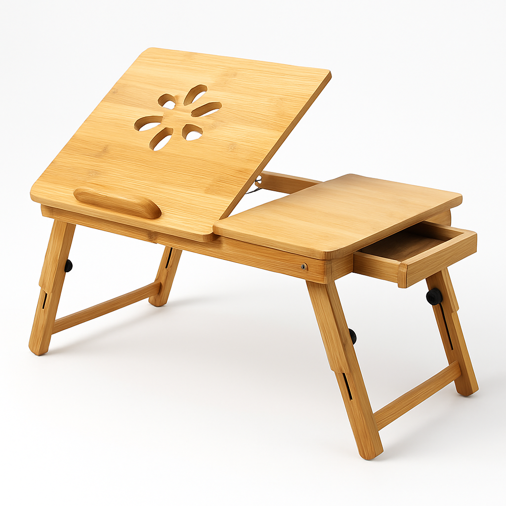 Bamboo Laptop Desk with Tilt Surface and Drawer