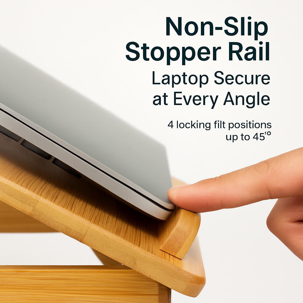Bamboo Laptop Desk with Tilt Surface and Drawer