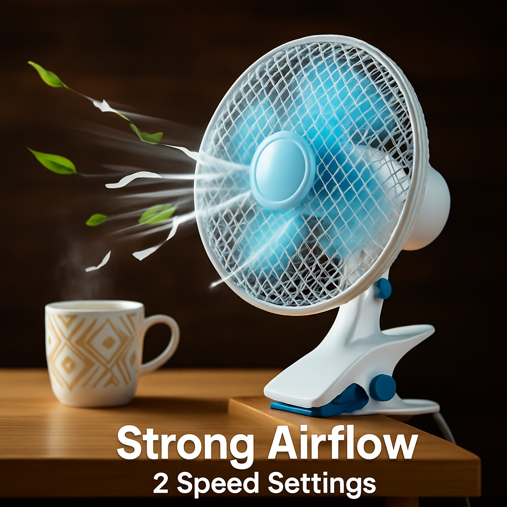 Clip On Fan, 2-Speed, Quiet Desk/Wall Mount