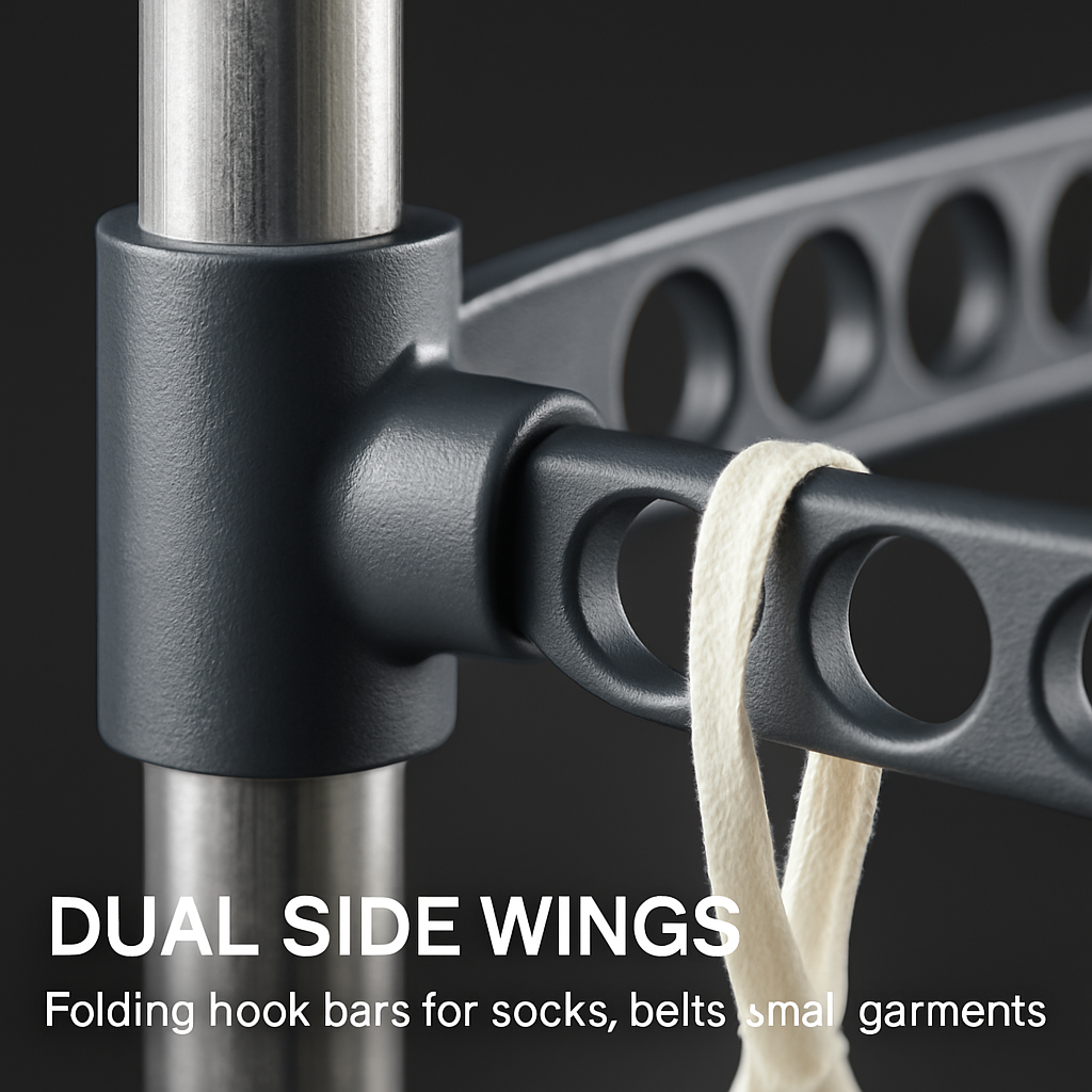 Clothes Drying Rack with Rolling Wheels and Side Wings