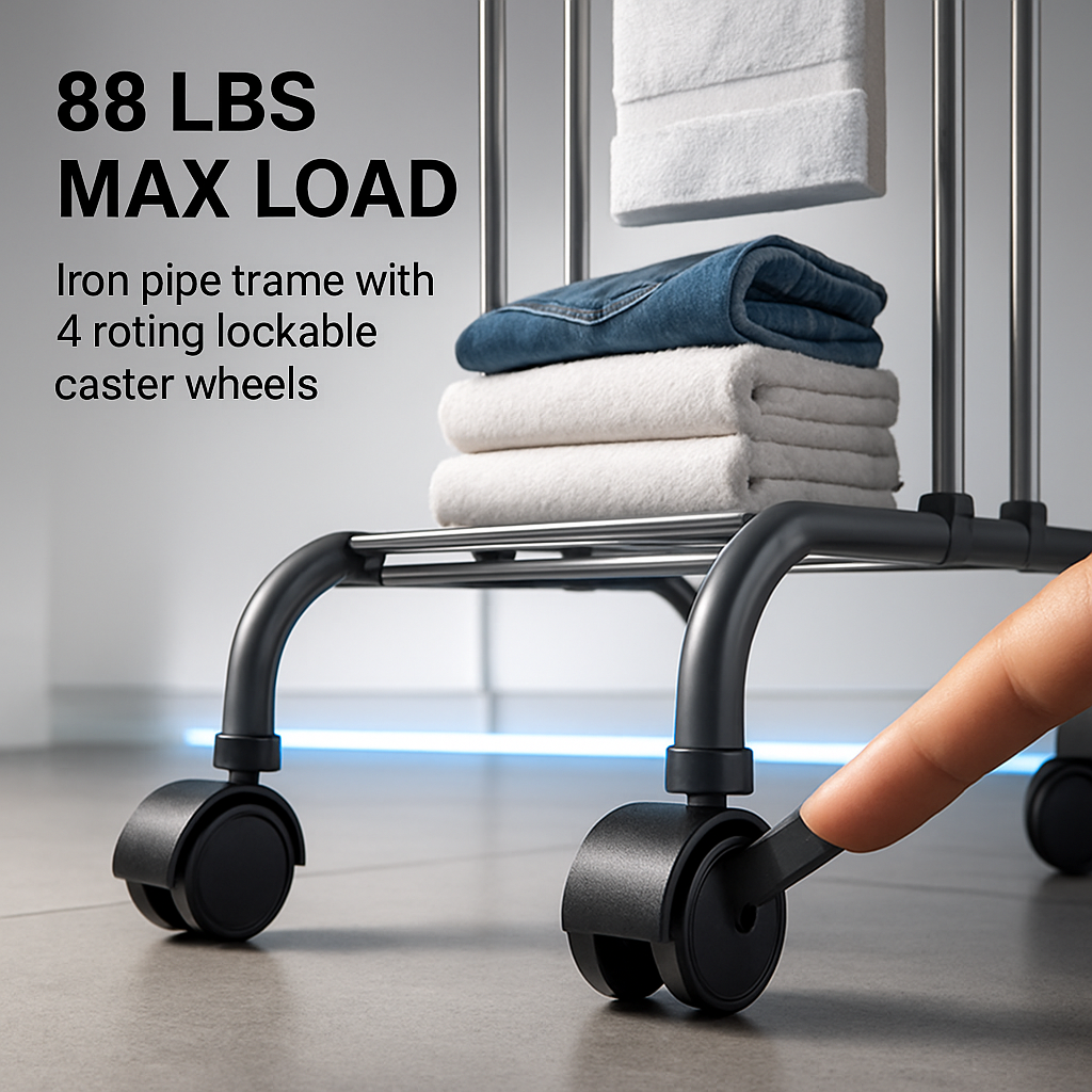 Clothes Drying Rack with Rolling Wheels and Side Wings