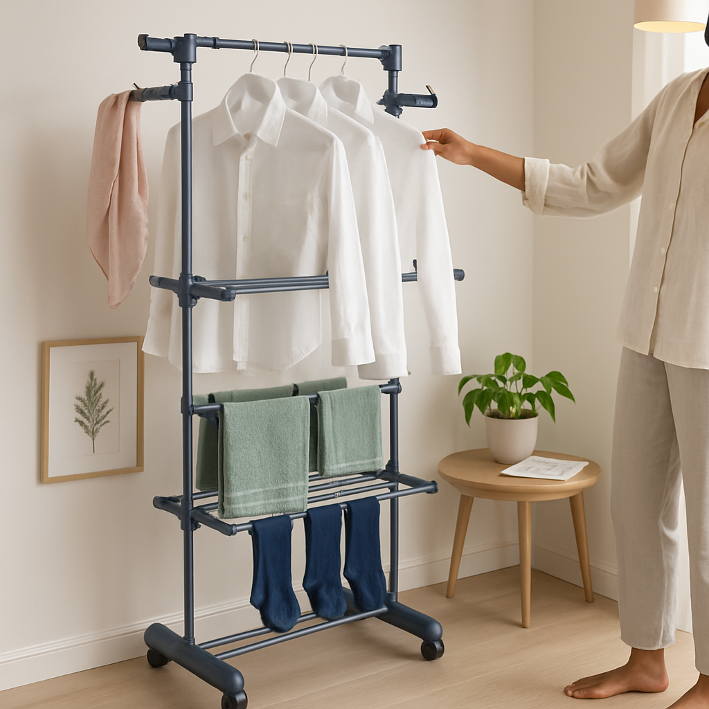 Clothes Drying Rack with Rolling Wheels and Side Wings
