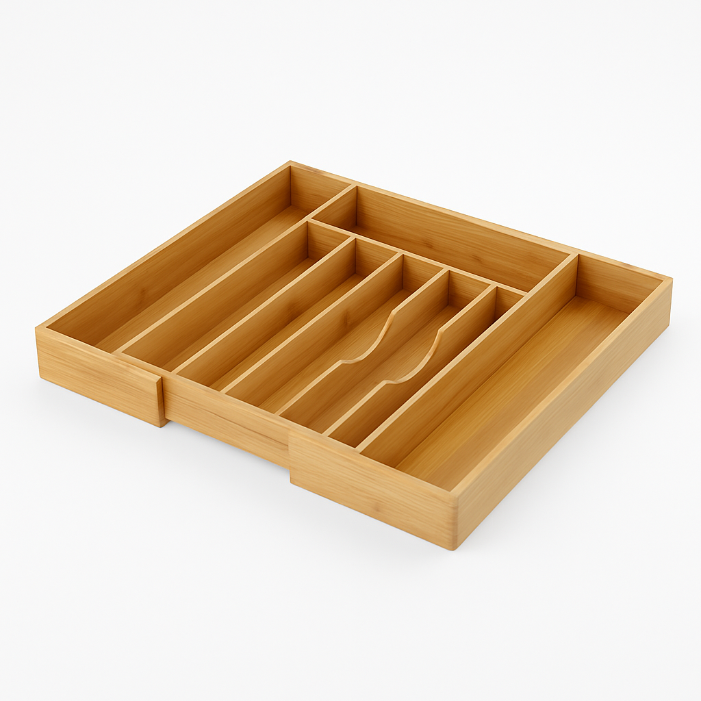 Bamboo Expandable Cutlery Tray Organizer with Dividers