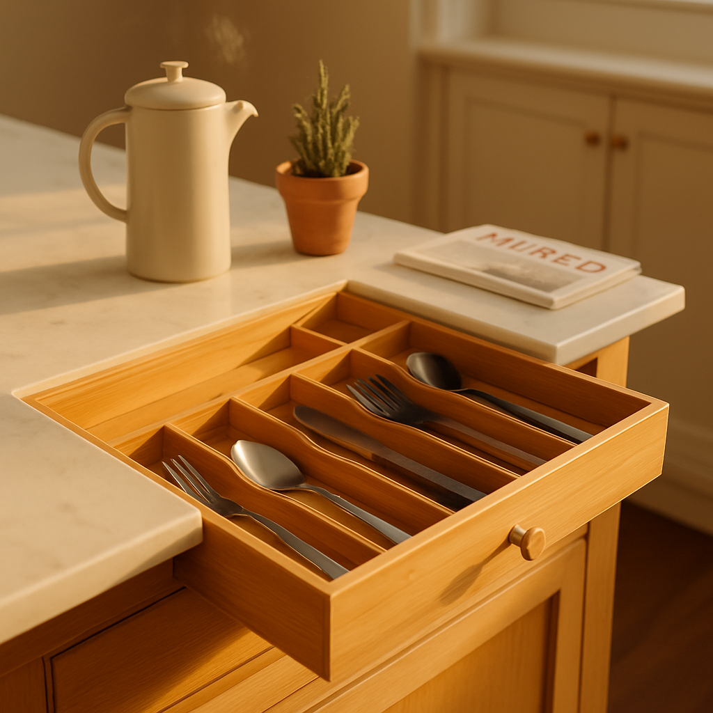 Bamboo Expandable Cutlery Tray Organizer with Dividers