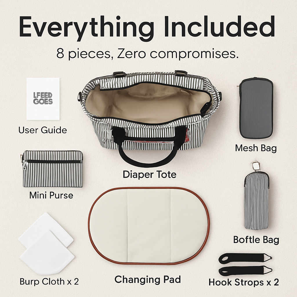 8Pcs Baby Nappy Diaper Bags Set with Bottle Bag & Purse