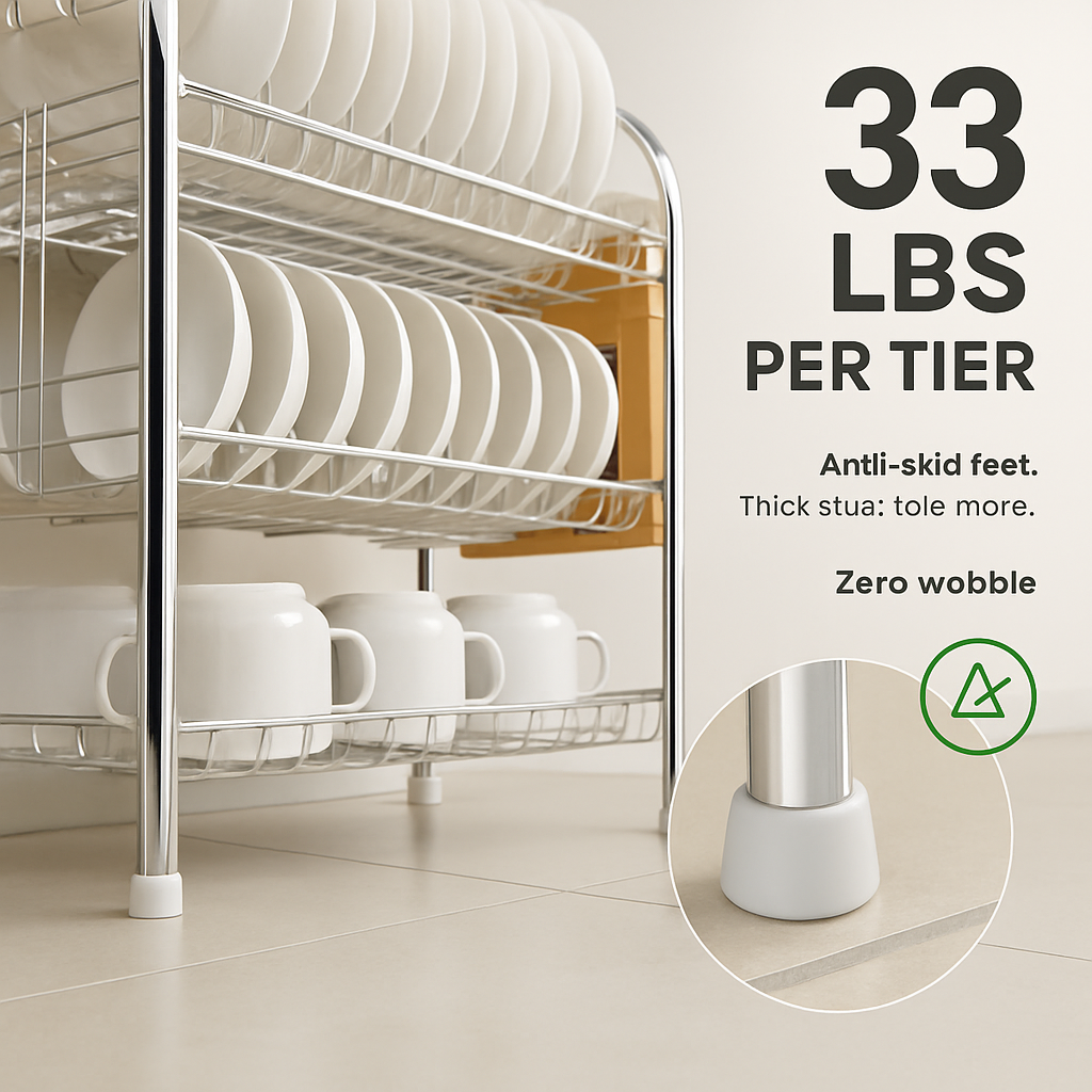Three-Tier Dish Drying Rack with Drainage Trays