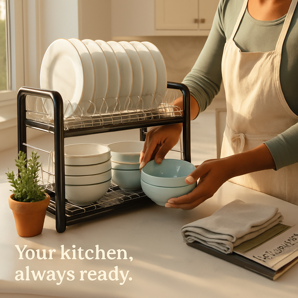 2 Tier Iron Dish Drying Rack for Kitchen Counter Storage