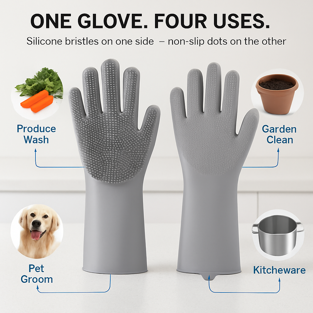 Silicone Dishwashing Gloves with Bristles