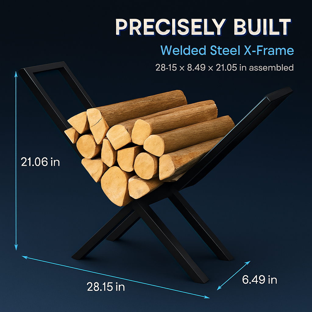 Firewood Log Rack - Steel X-Frame Storage Holder