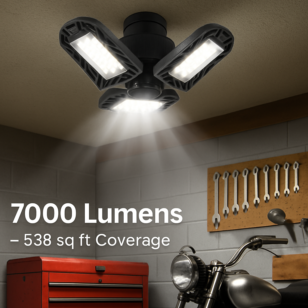 Deformable LED Garage Light with Adjustable Heads