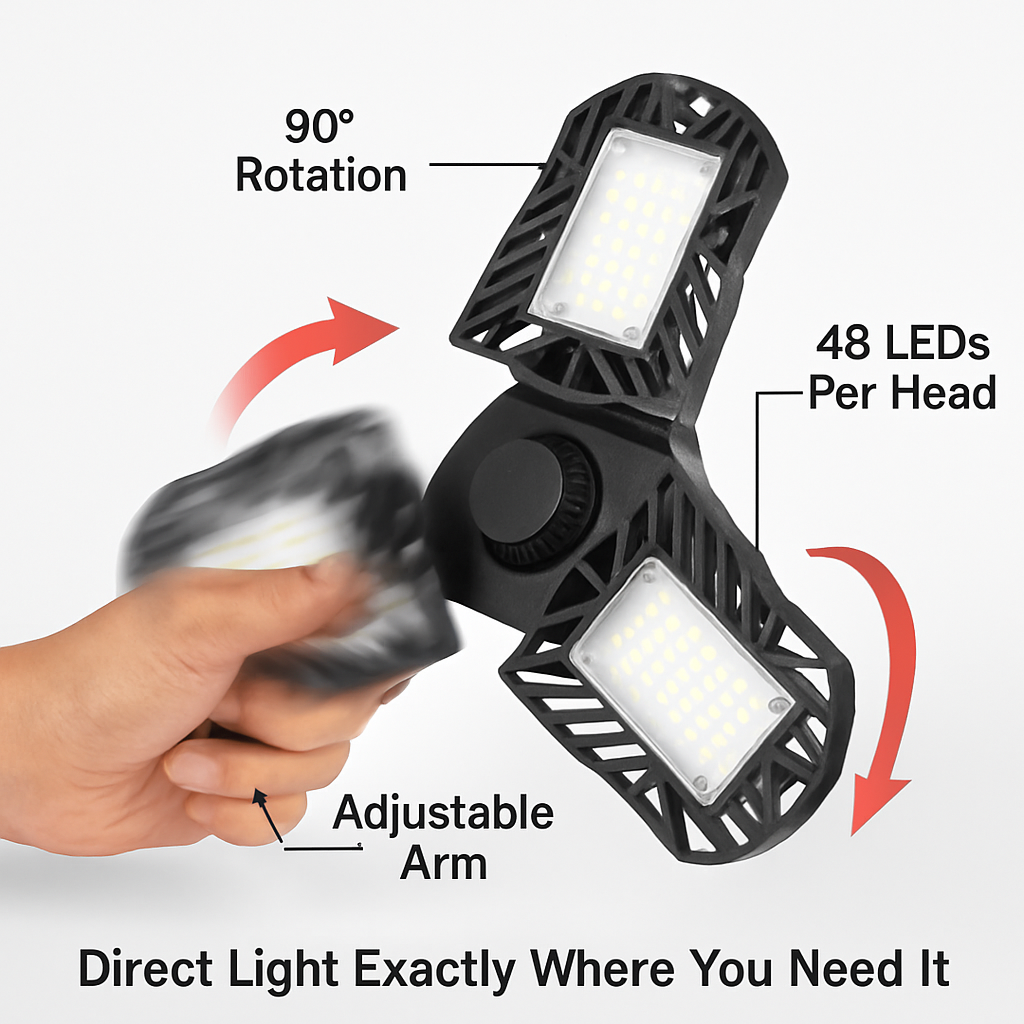 Deformable LED Garage Light with Adjustable Heads