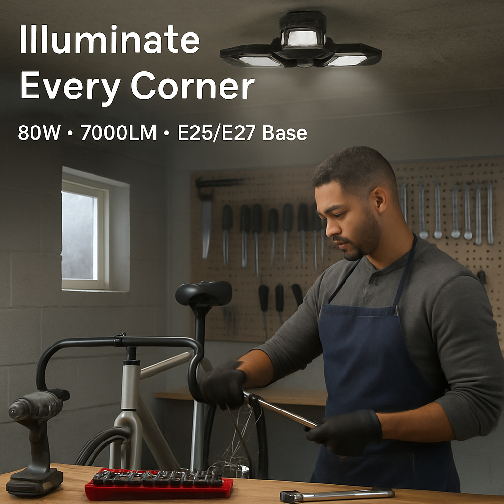 Deformable LED Garage Light with Adjustable Heads