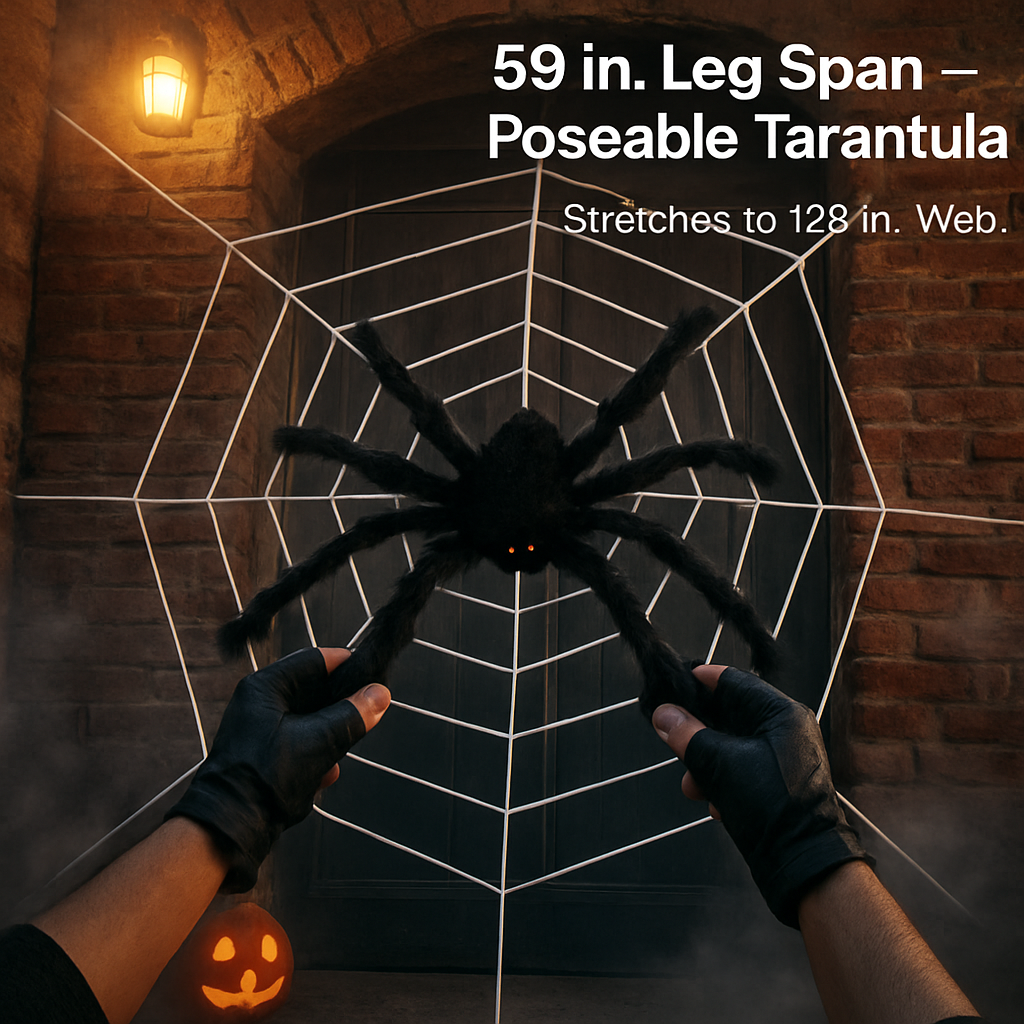 Giant Halloween Spider Decoration with Web