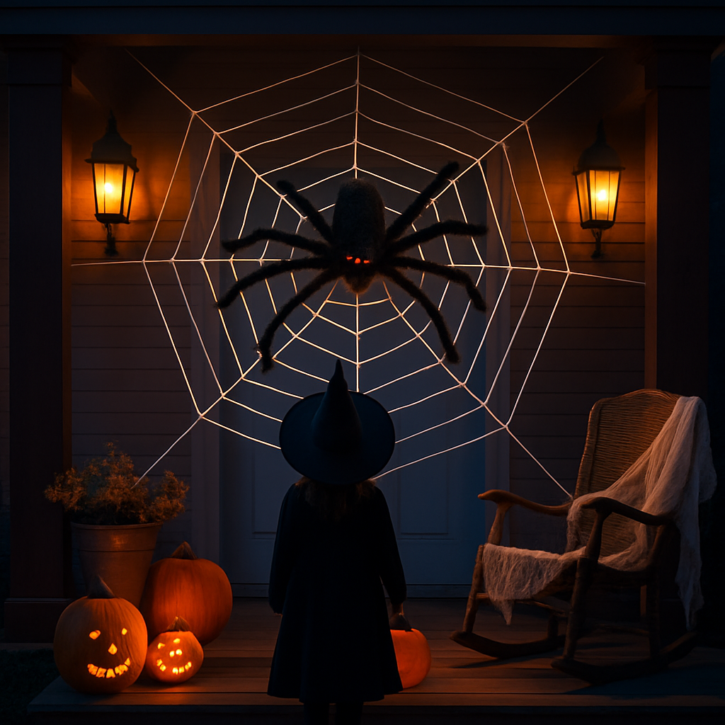 Giant Halloween Spider Decoration with Web