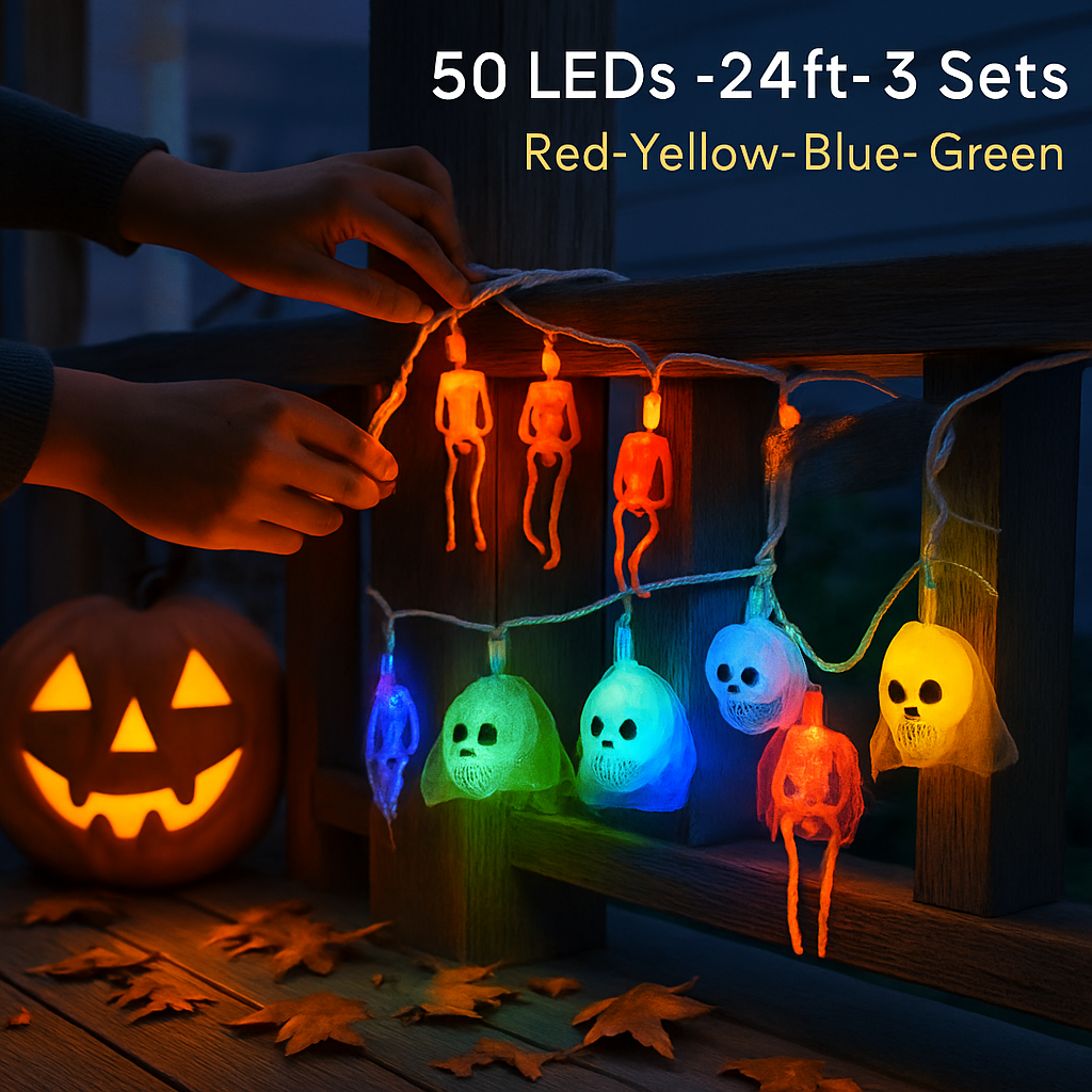 Halloween Skeleton Ghost String Lights with Gauze Skull