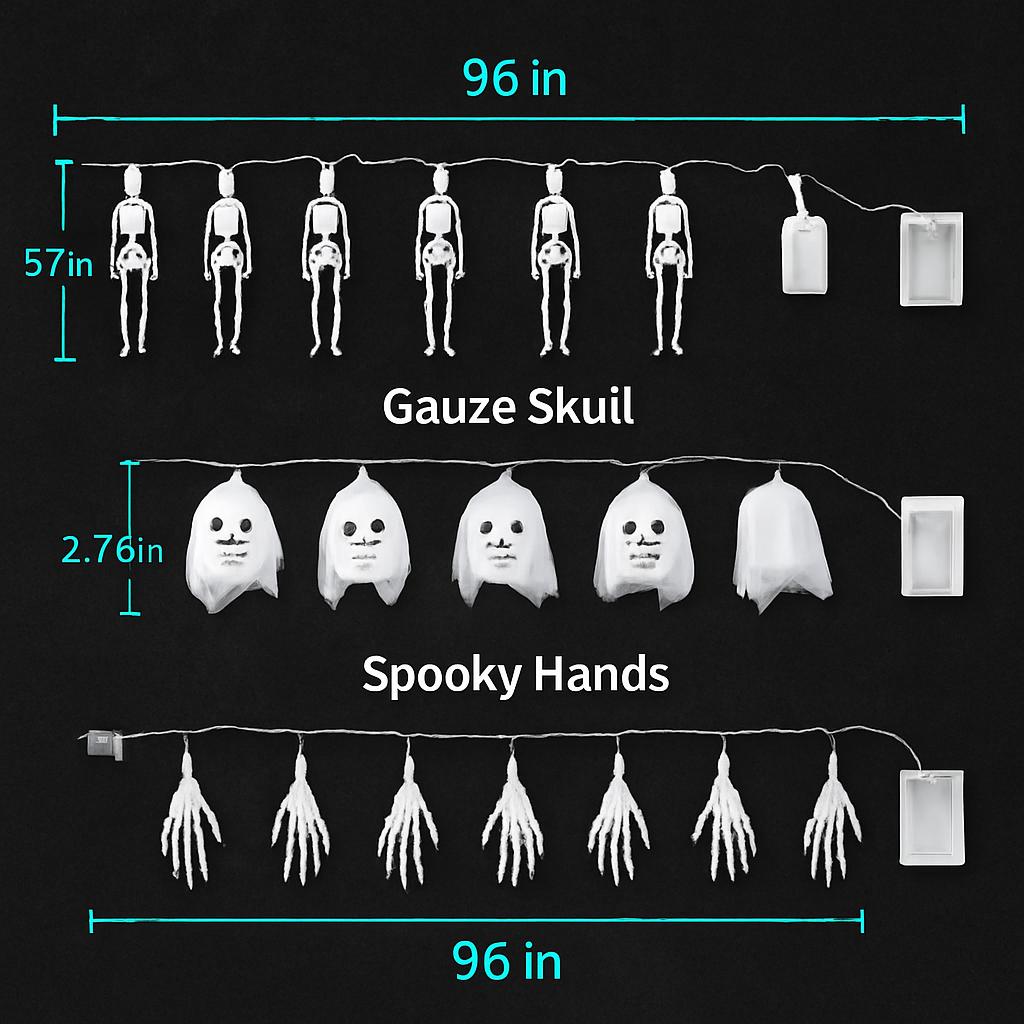 Halloween Skeleton Ghost String Lights with Gauze Skull