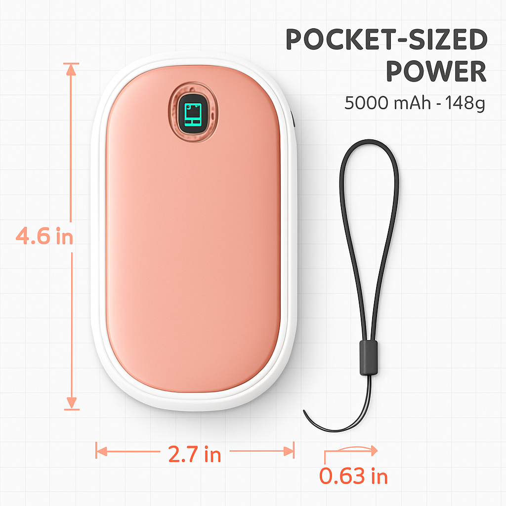Rechargeable Hand Warmer Electric Hand Heater Portable Reusable Pocket Warmer Power Bank with Digital Display 2 Levels Double-sided Heating