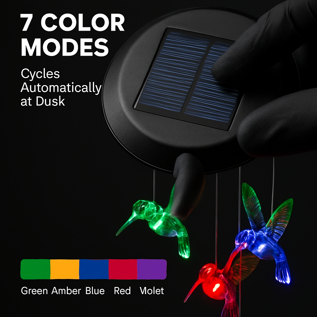 Solar Hummingbird Wind Chime Color Changing