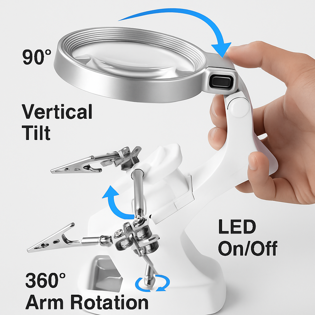Magnifying Glass with LED Illumination and Flexible Stand