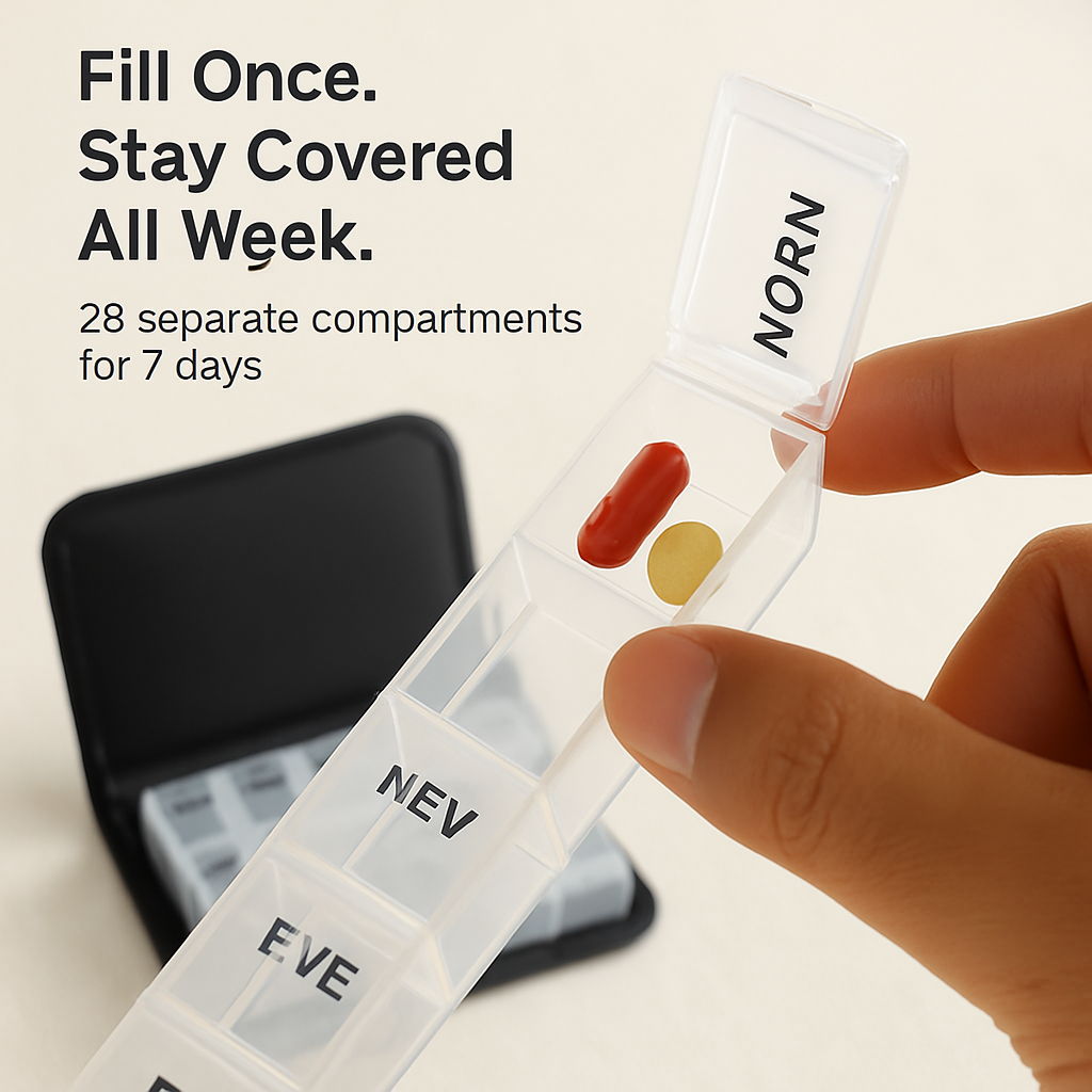 Weekly Pill Organizer in PU Leather Case - 7-Day