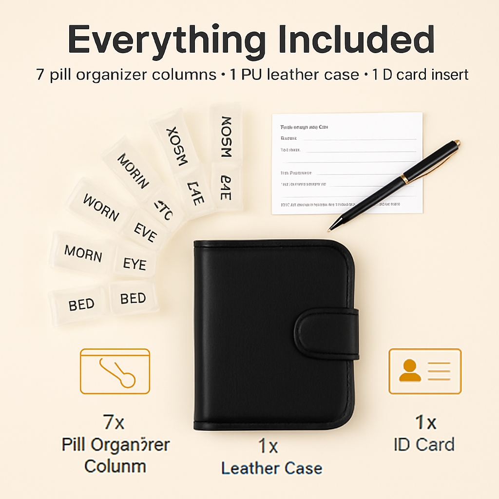 Weekly Pill Organizer in PU Leather Case - 7-Day
