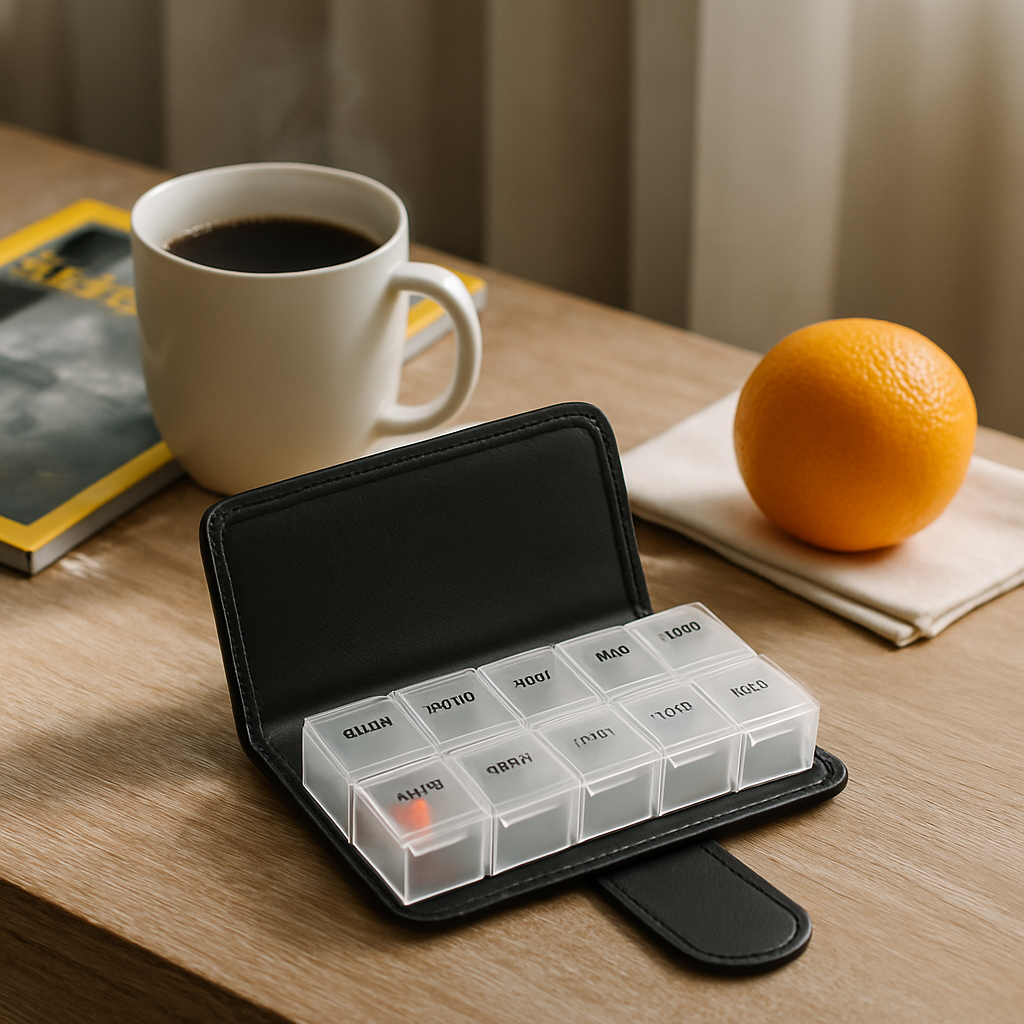 Weekly Pill Organizer in PU Leather Case - 7-Day