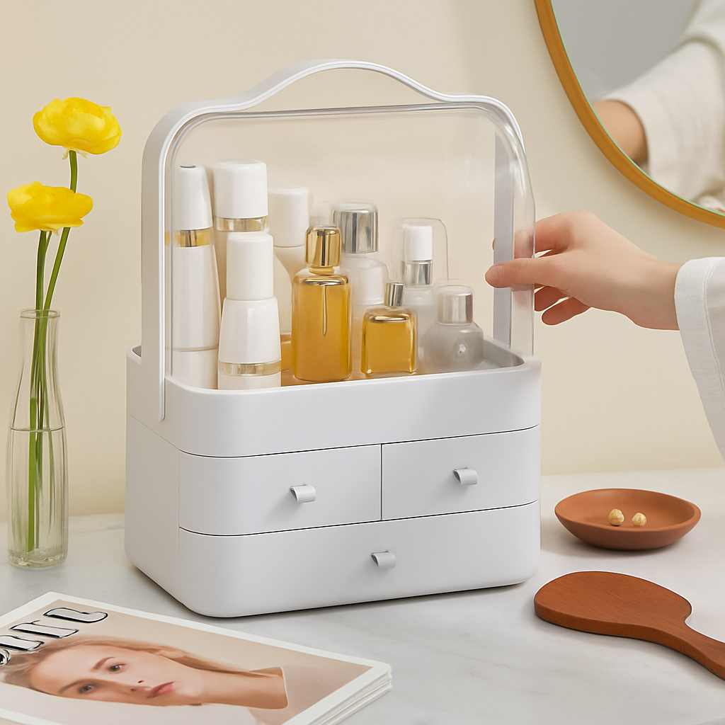 3-Tier Makeup Organizer with Drawers and Lid