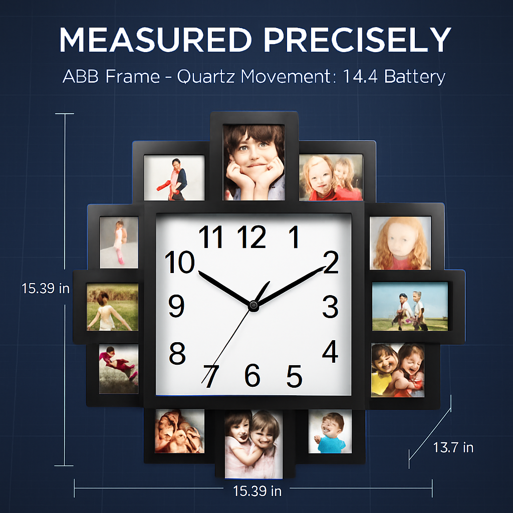 Photo Frame Clock: 12-Photo Collage Wall Display
