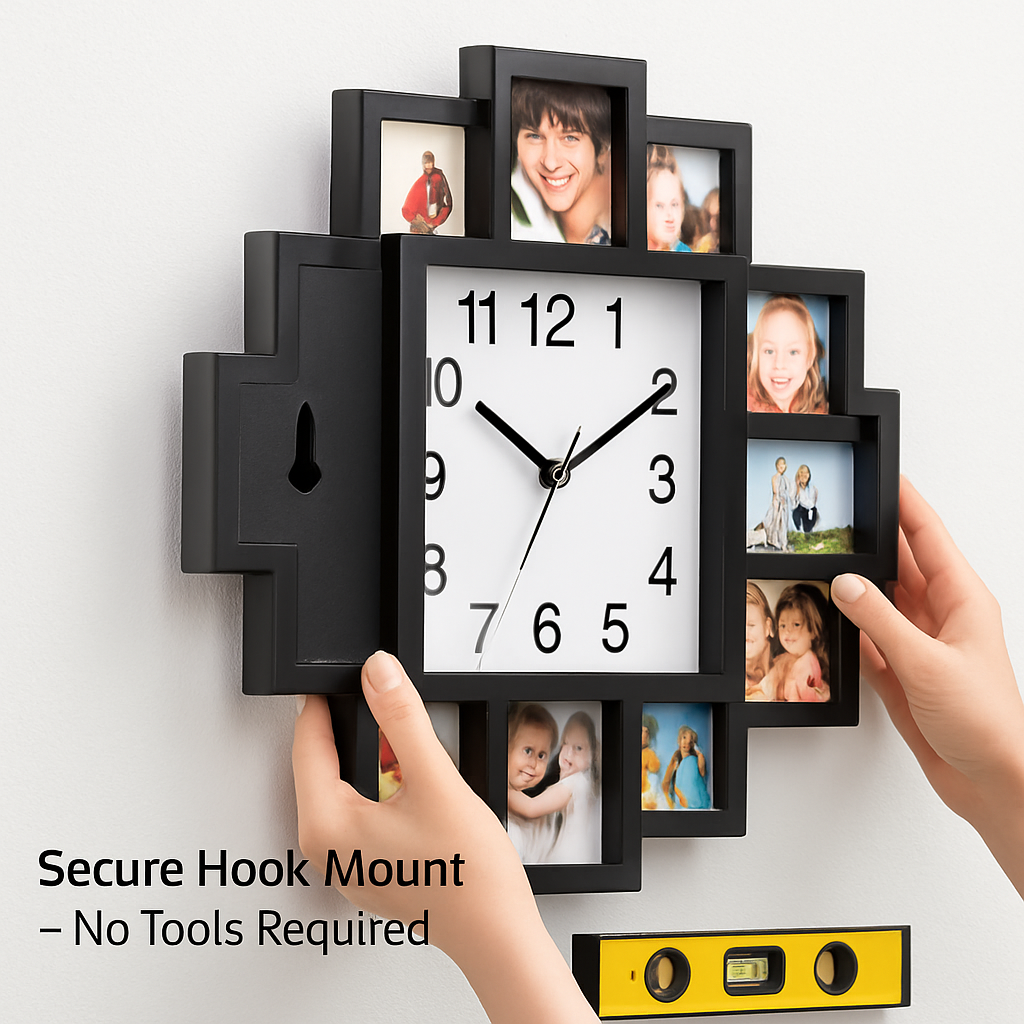 Photo Frame Clock: 12-Photo Collage Wall Display