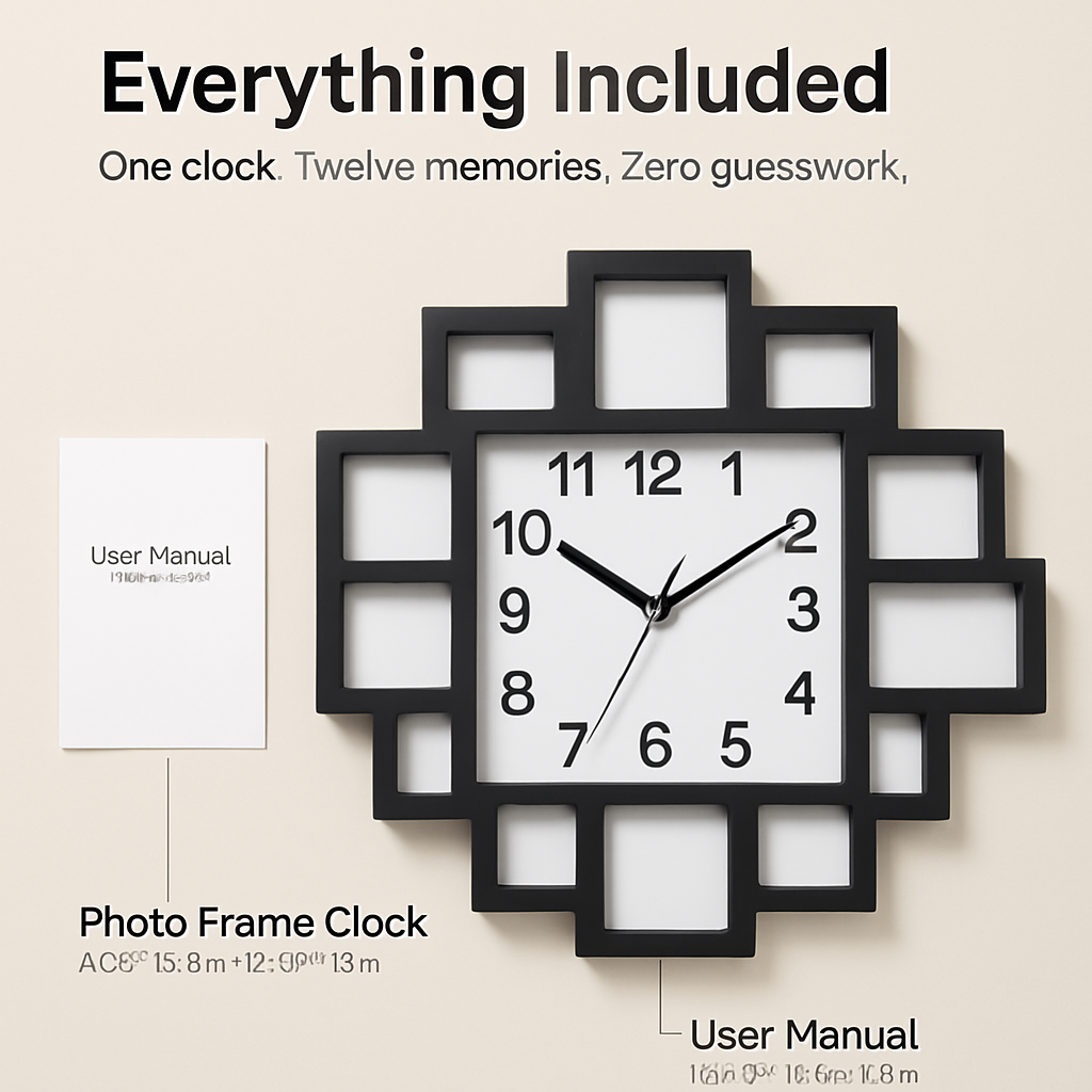 Photo Frame Clock: 12-Photo Collage Wall Display