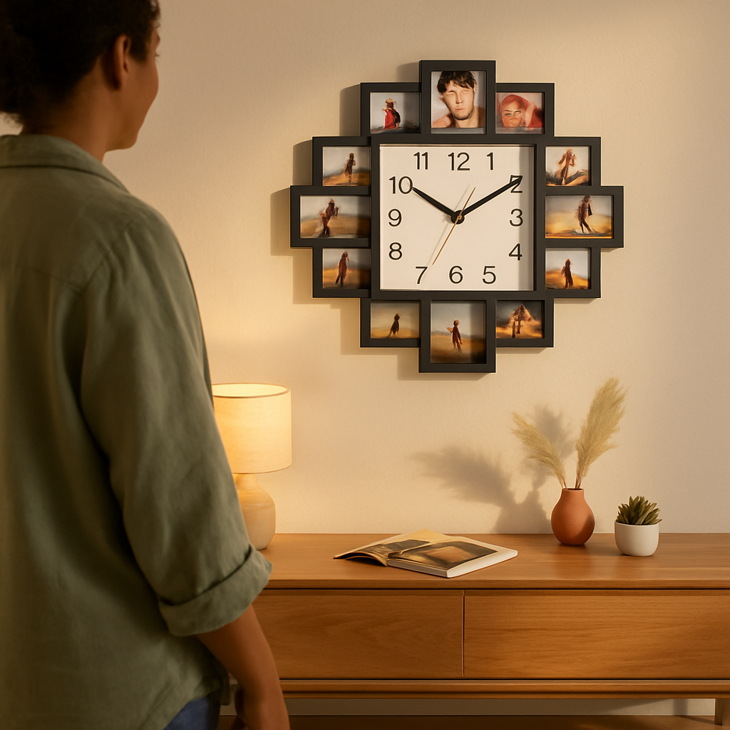 Photo Frame Clock: 12-Photo Collage Wall Display