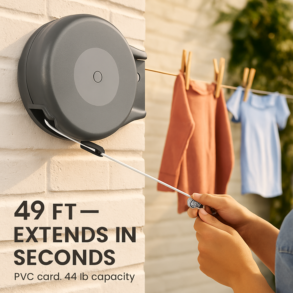 Retractable Clothesline for Outdoor Laundry Drying