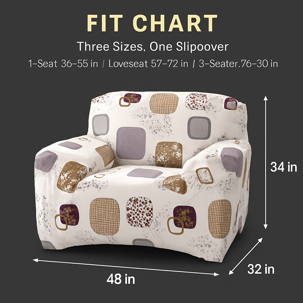 Printed Stretch Sofa Cover for 1-Seater - Slim Fit