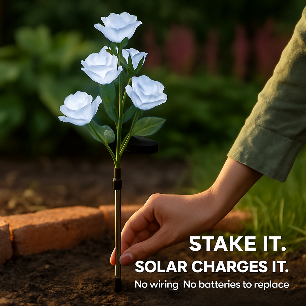 Solar Powered Rose Lights - Water-Resistant Pathway