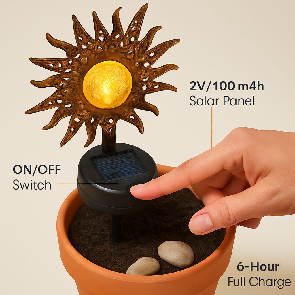 Solar Powered Sun Stake Lamp - Decorative Garden Light