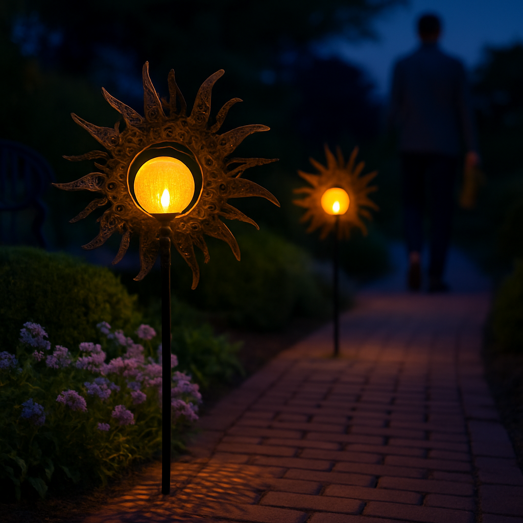 Solar Powered Sun Stake Lamp - Decorative Garden Light