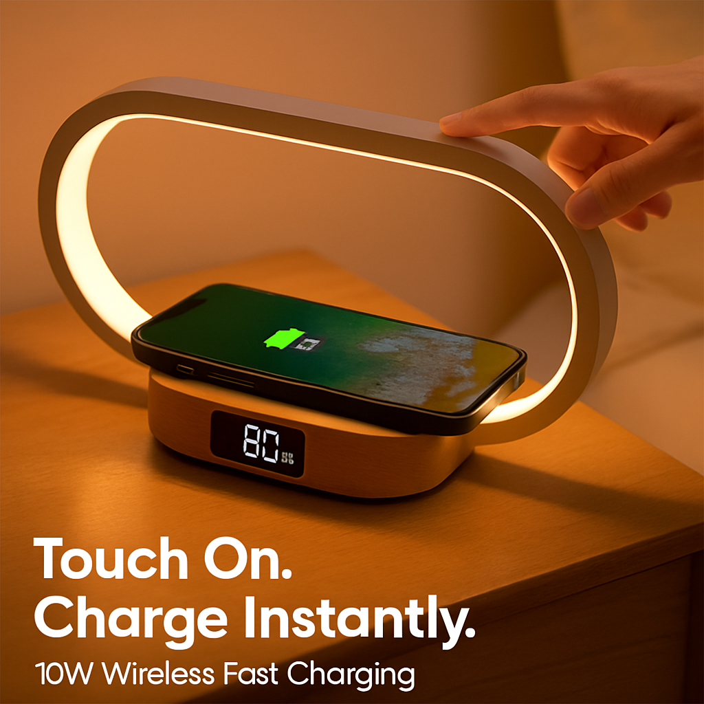 Bedside Table Lamp with Touch Control and Clock