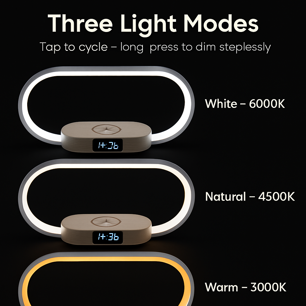 Bedside Table Lamp with Touch Control and Clock