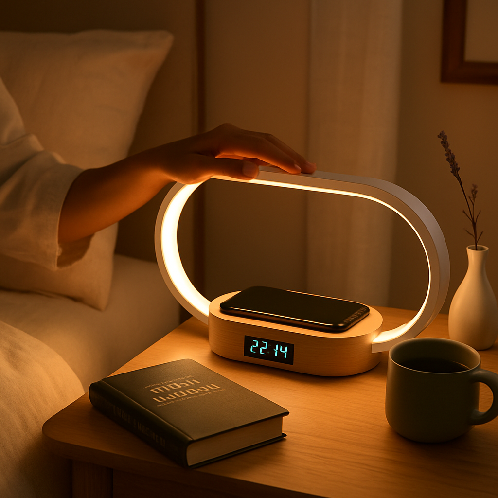 Bedside Table Lamp with Touch Control and Clock
