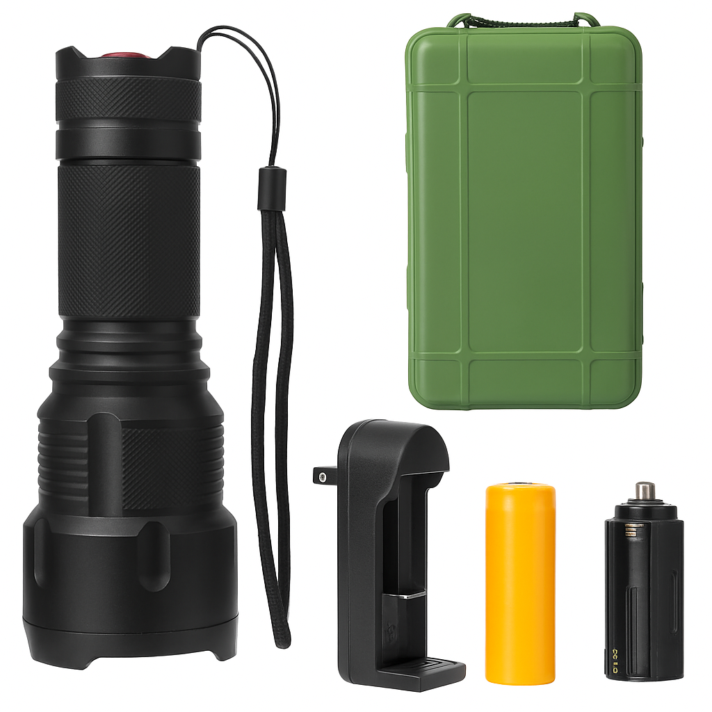 Rechargeable LED Flashlight with Zoomable Aluminum Body