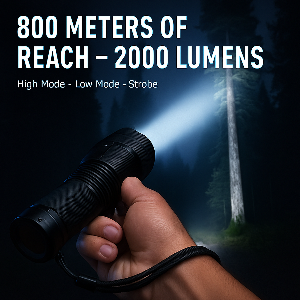 Rechargeable LED Flashlight with Zoomable Aluminum Body