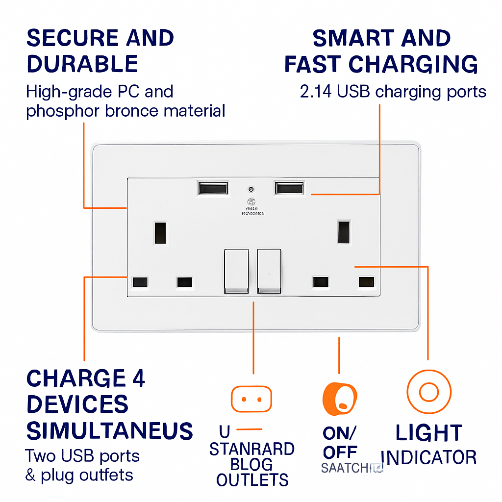 Wall Outlet Charger for UK Power Socket - Multi-Port